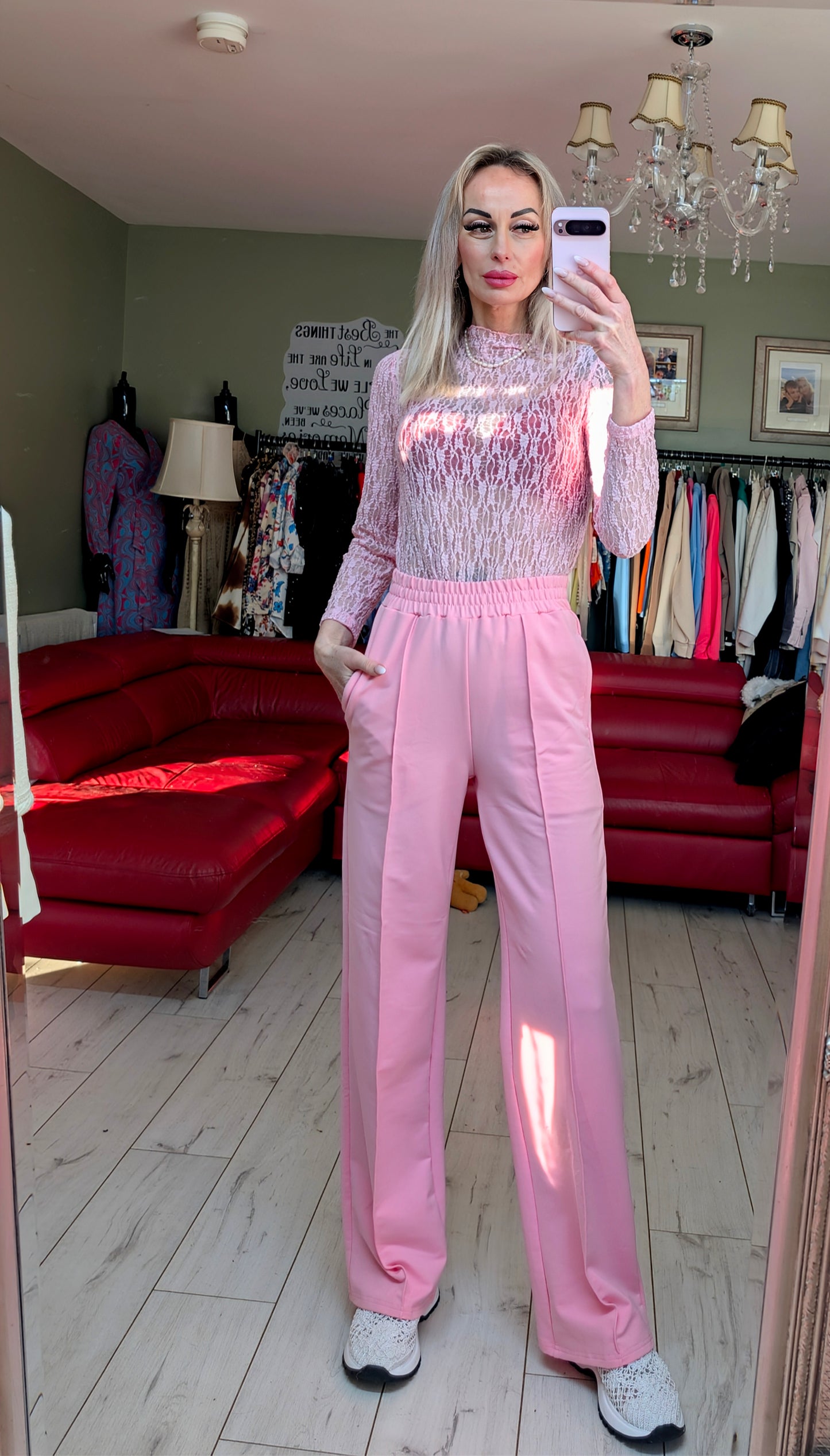 High Neck Baby Pink Lace Top