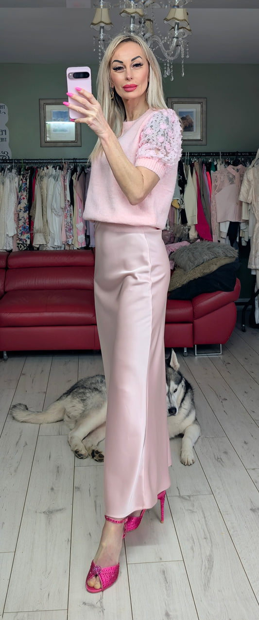Stunning Long Satin Skirt Light Pink