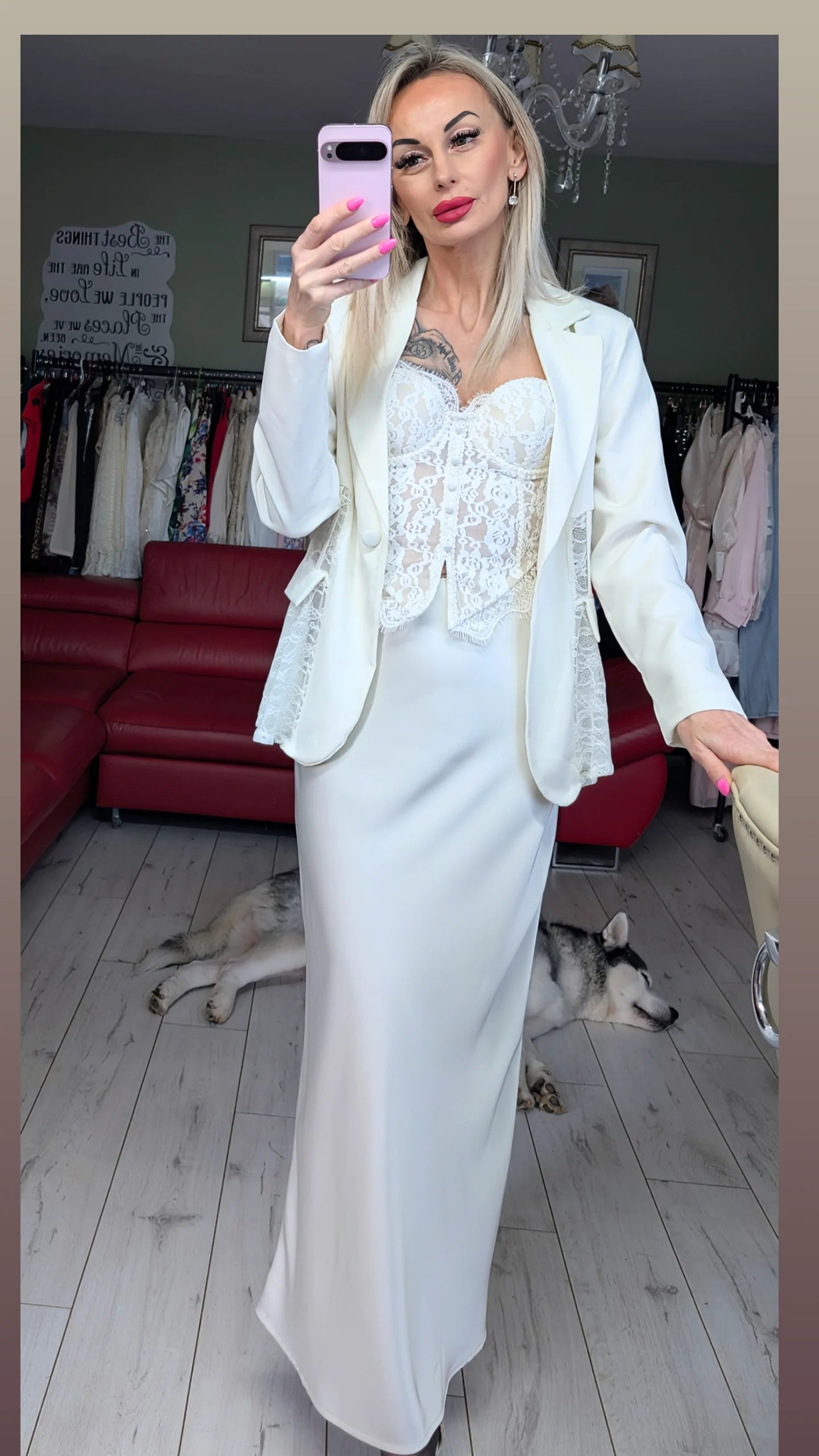 Off White Blazer With Lace