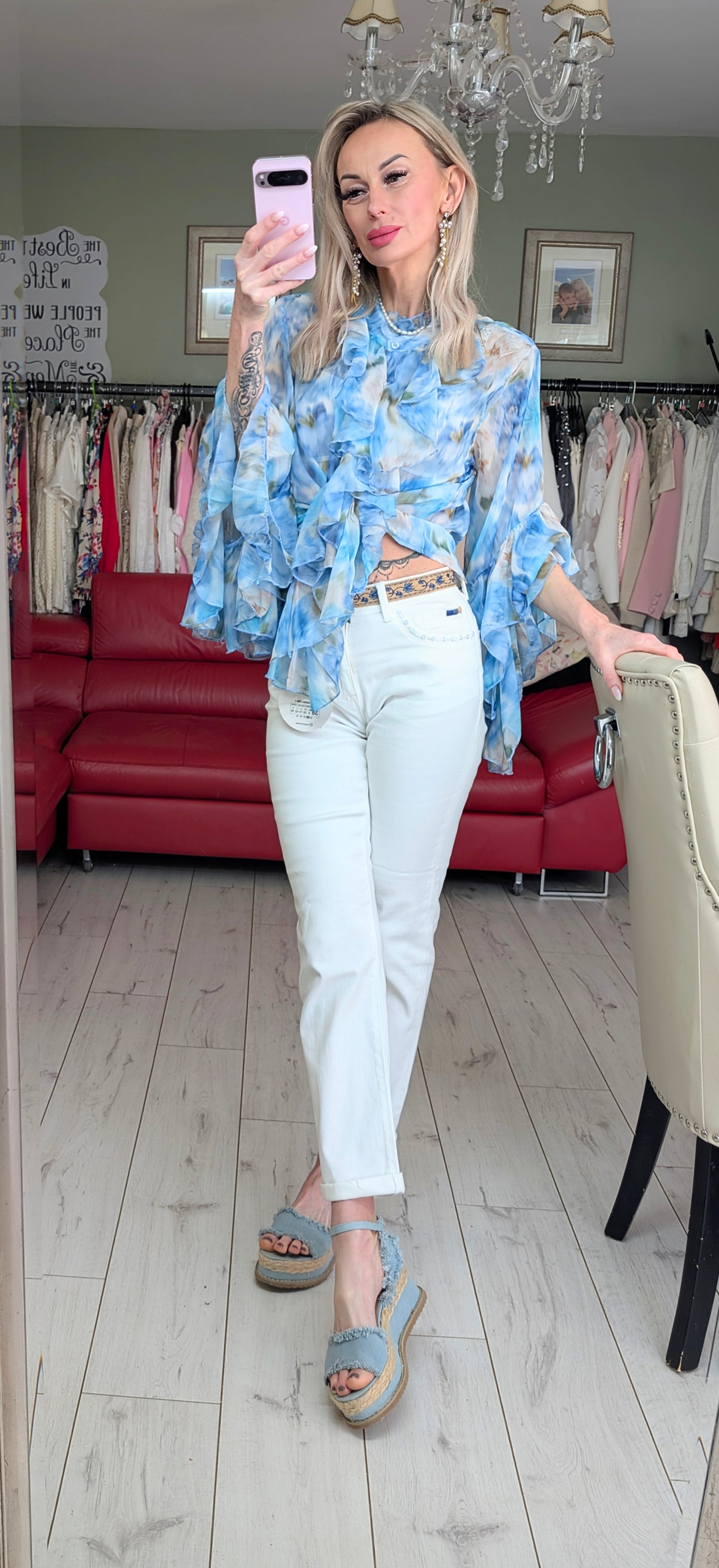 White Off Denim Trousers With Belt