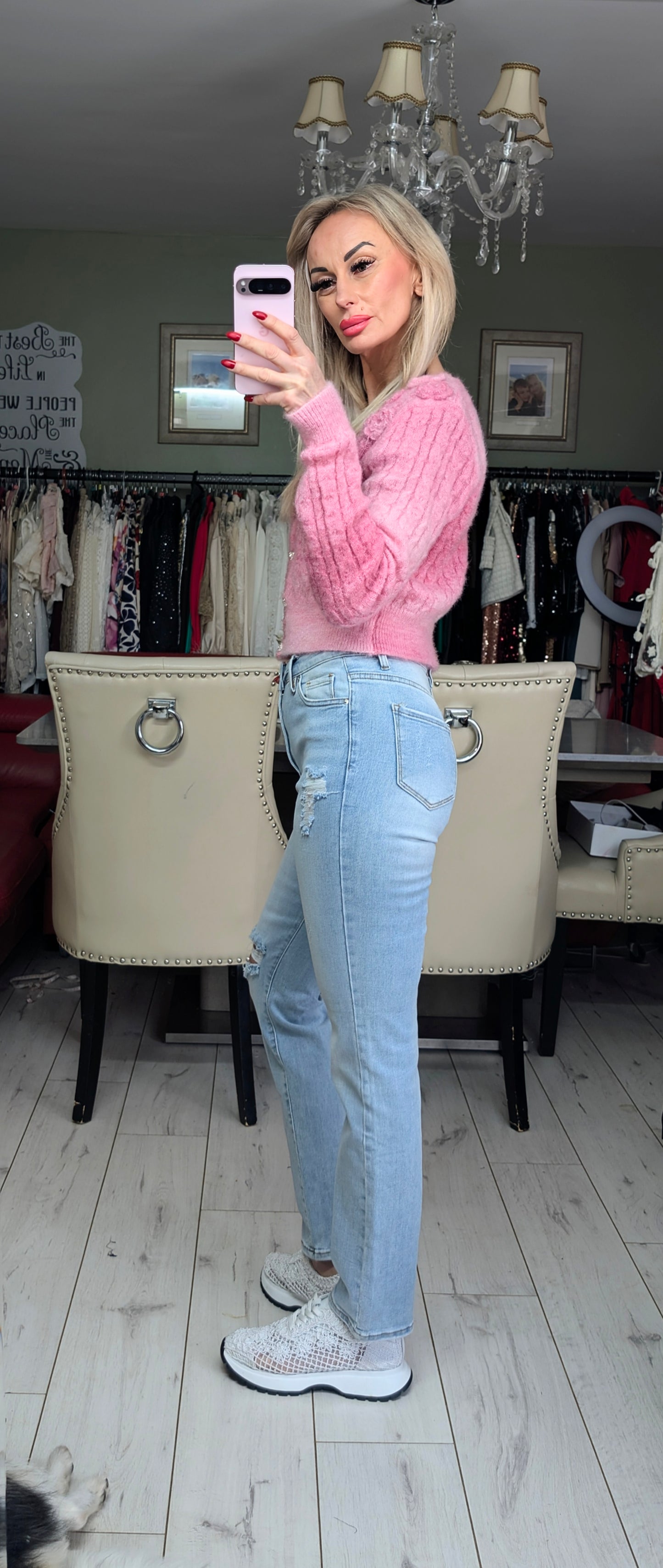 Stunning Ombre Cardigan With 3D Roses And Heart Buttons