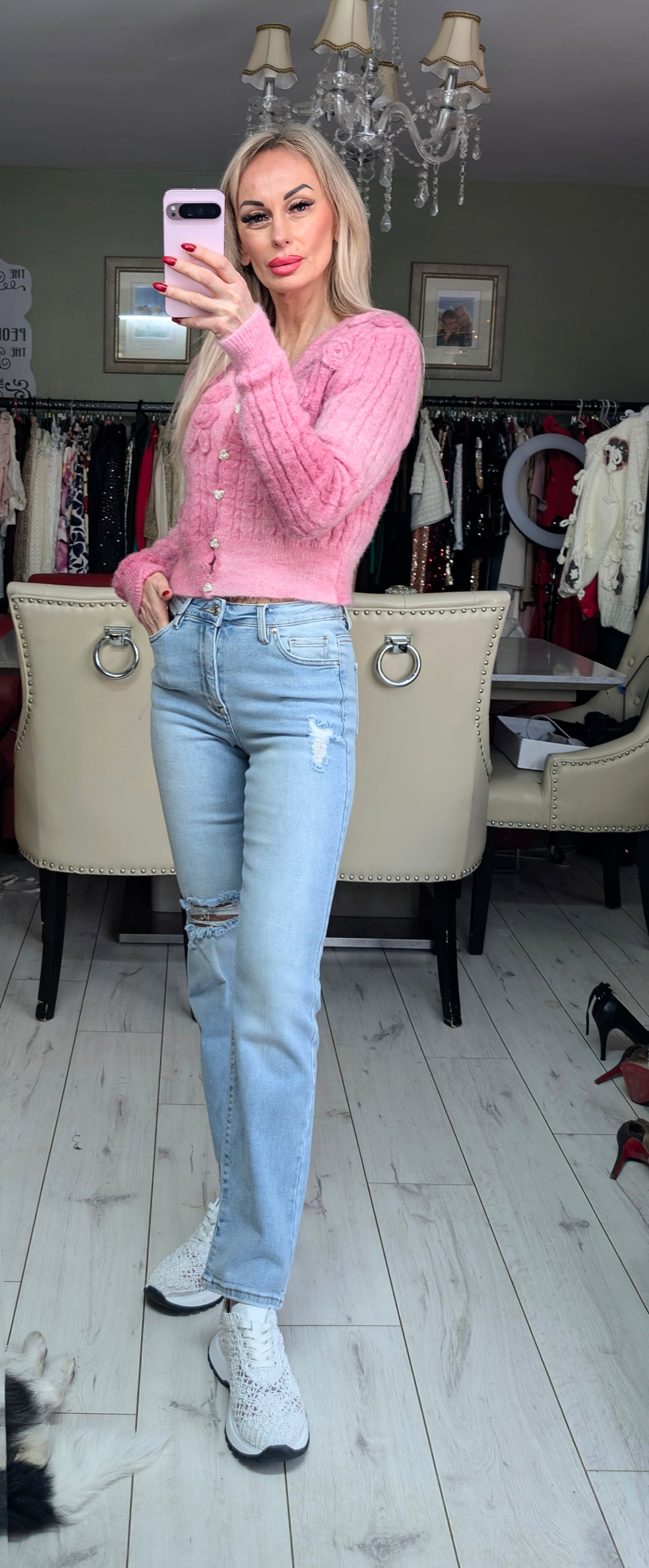 Stunning Ombre Cardigan With 3D Roses And Heart Buttons