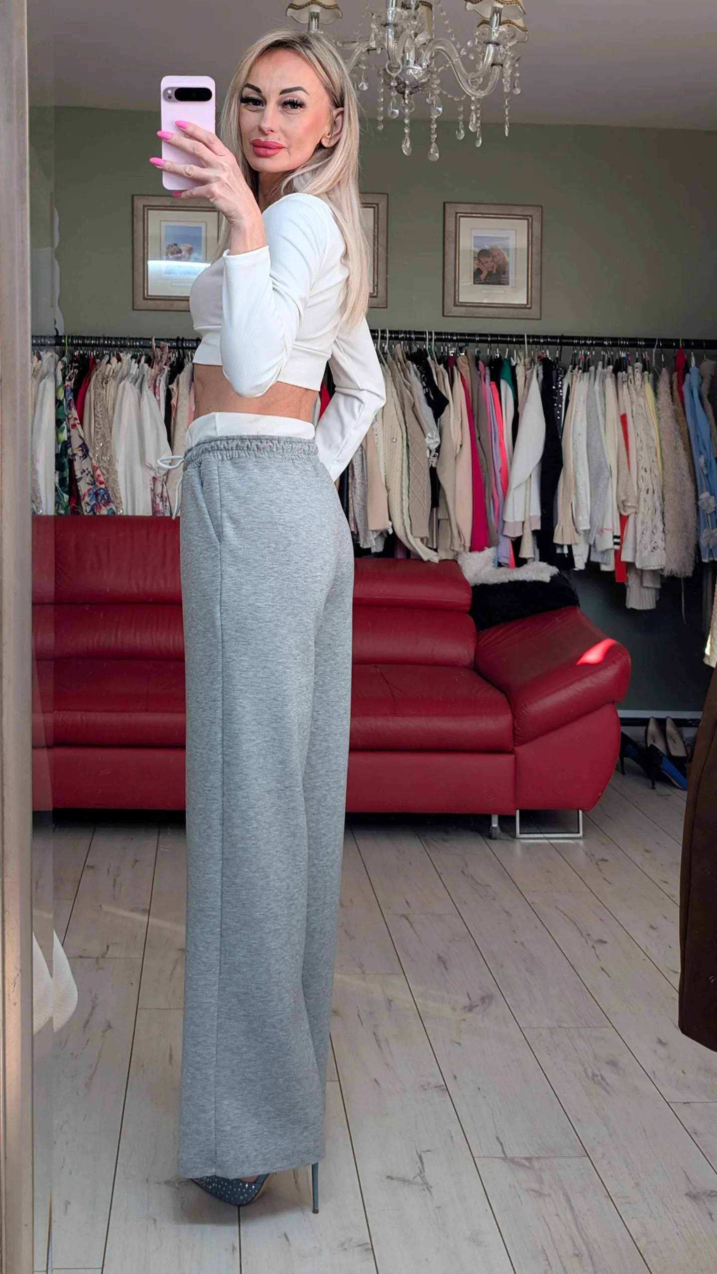 Set Of Trousers And Top In Grey And White
