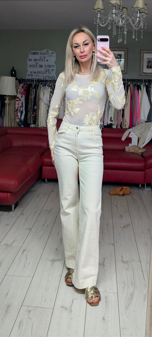 Net Top With Flower Print