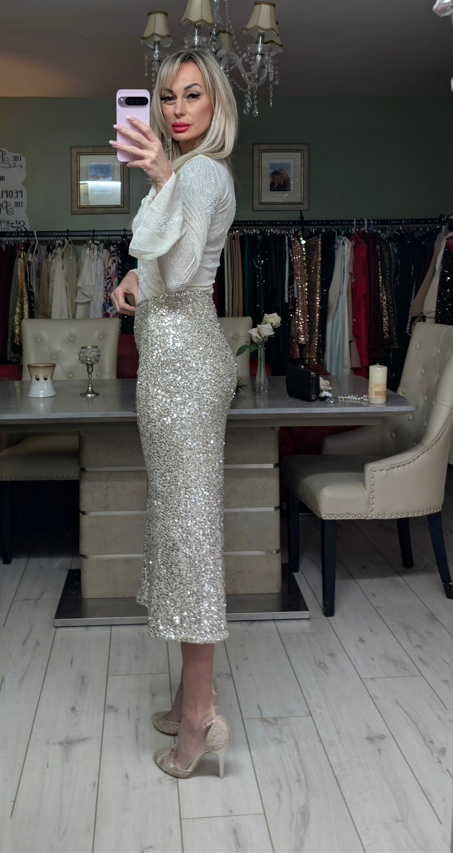 Sequin Skirt With Split