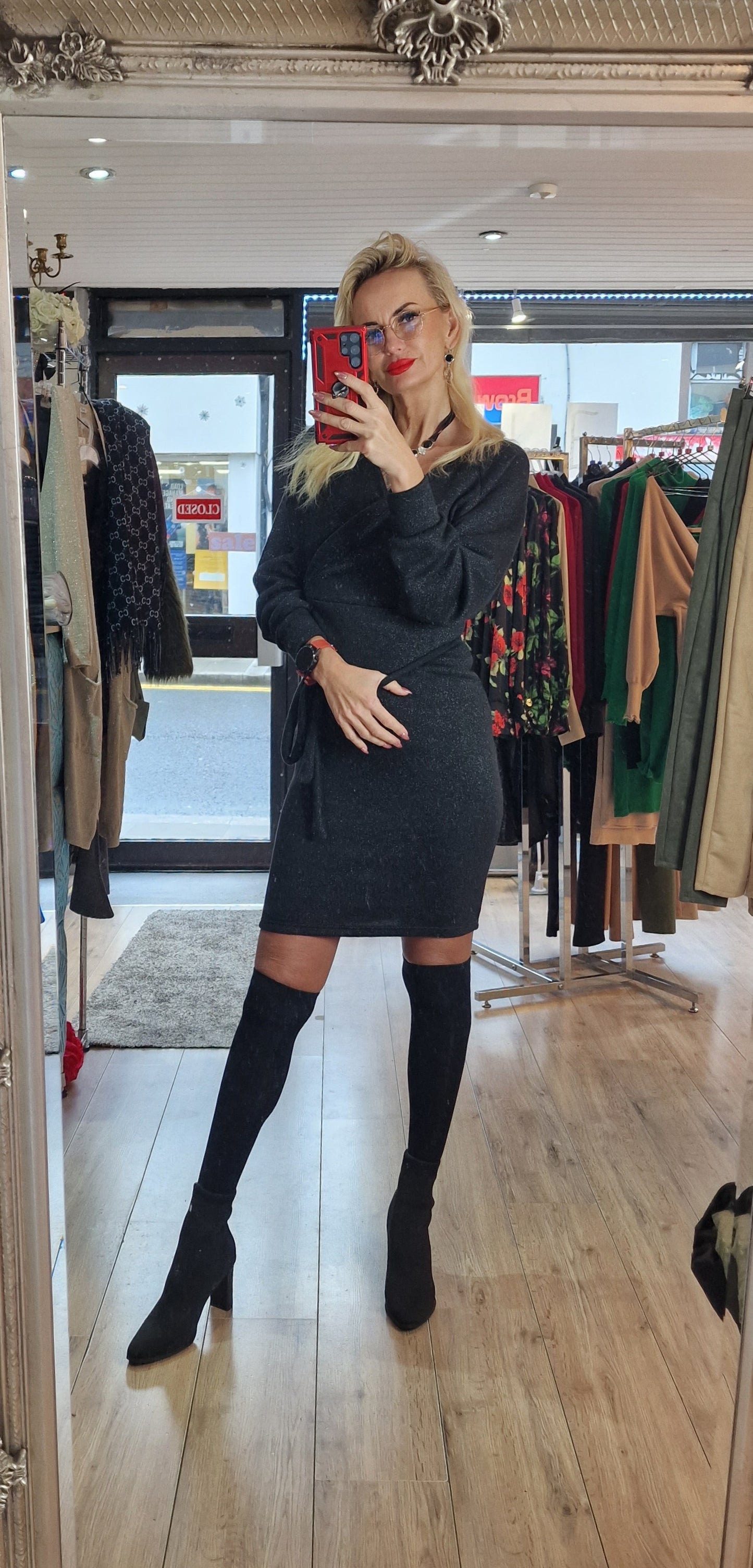 Black Sparkly Sweater Dress