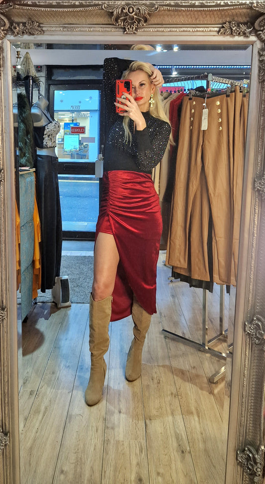 Red velvet skirt