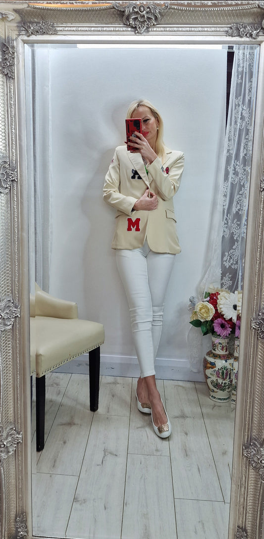 Beige Blazer With Letters