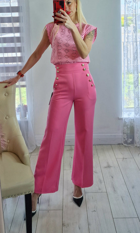 Baby Pink Trousers With Gold Buttons