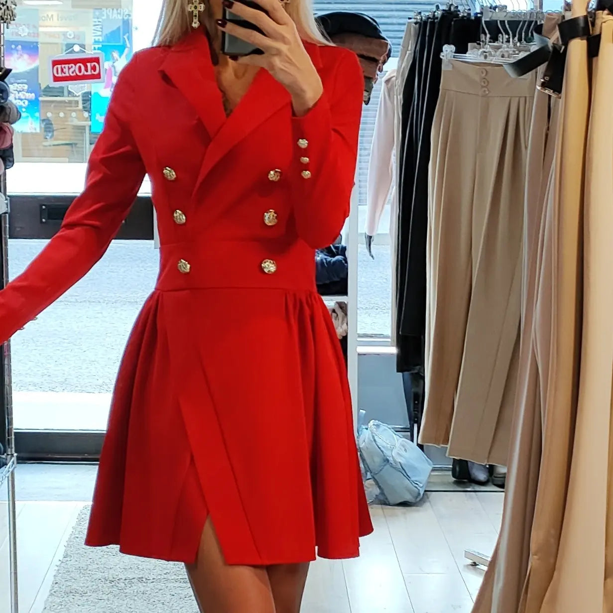 Elegant Classy Dress-Red, Beige