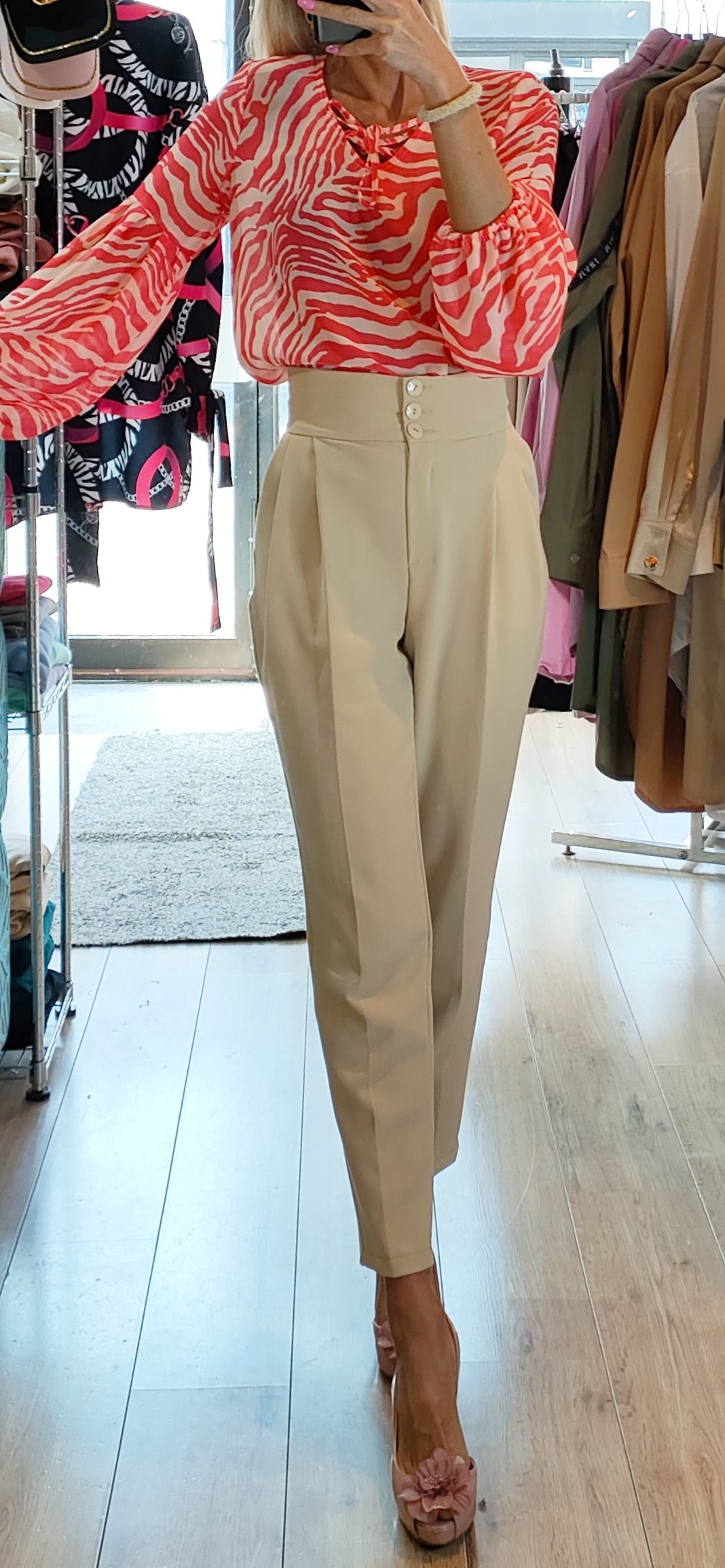 Beige Elegant Trousers