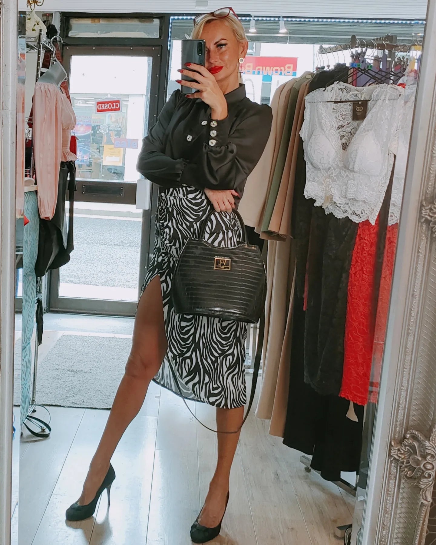 Zebra Print Midi Skirt