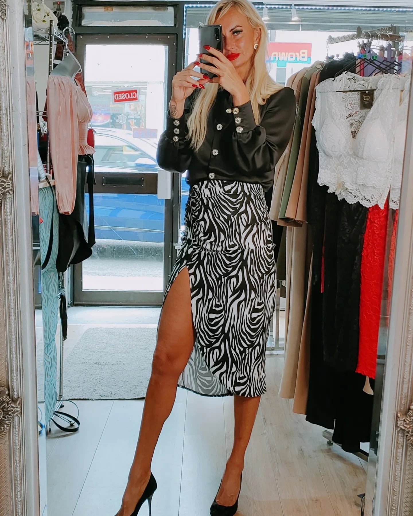 Zebra Print Midi Skirt