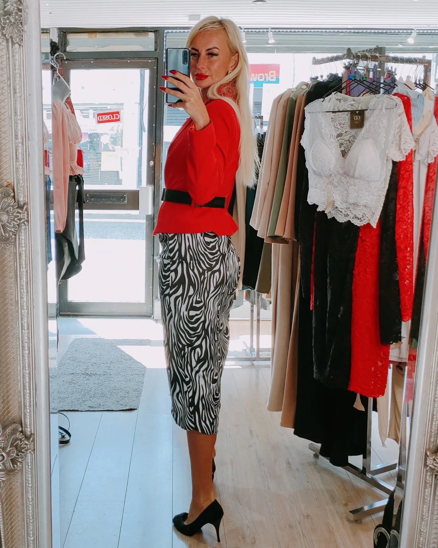 Zebra Print Midi Skirt