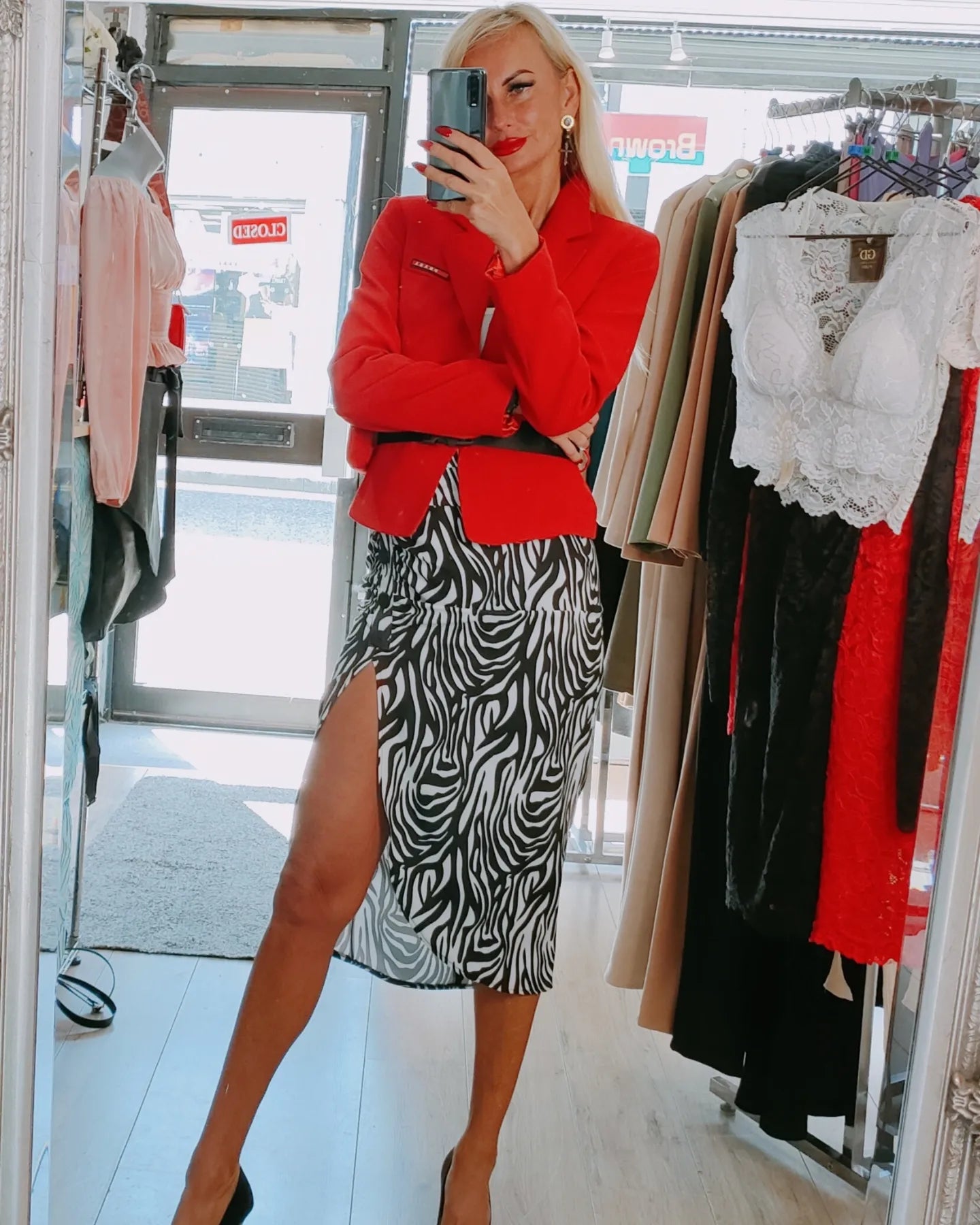 Zebra Print Midi Skirt