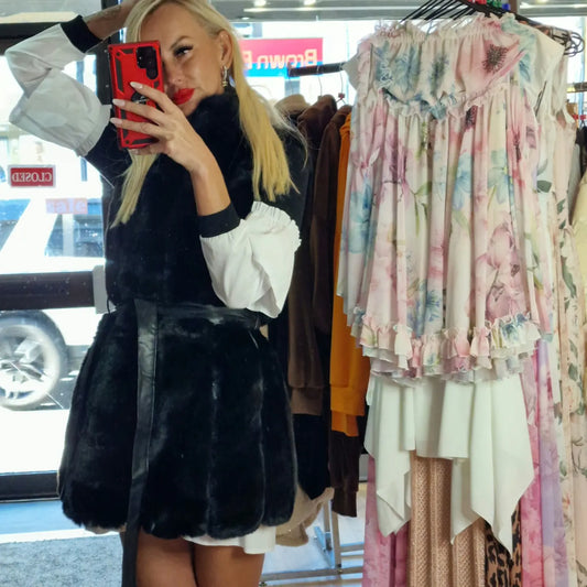 Black Fur Sleeveless Jacket