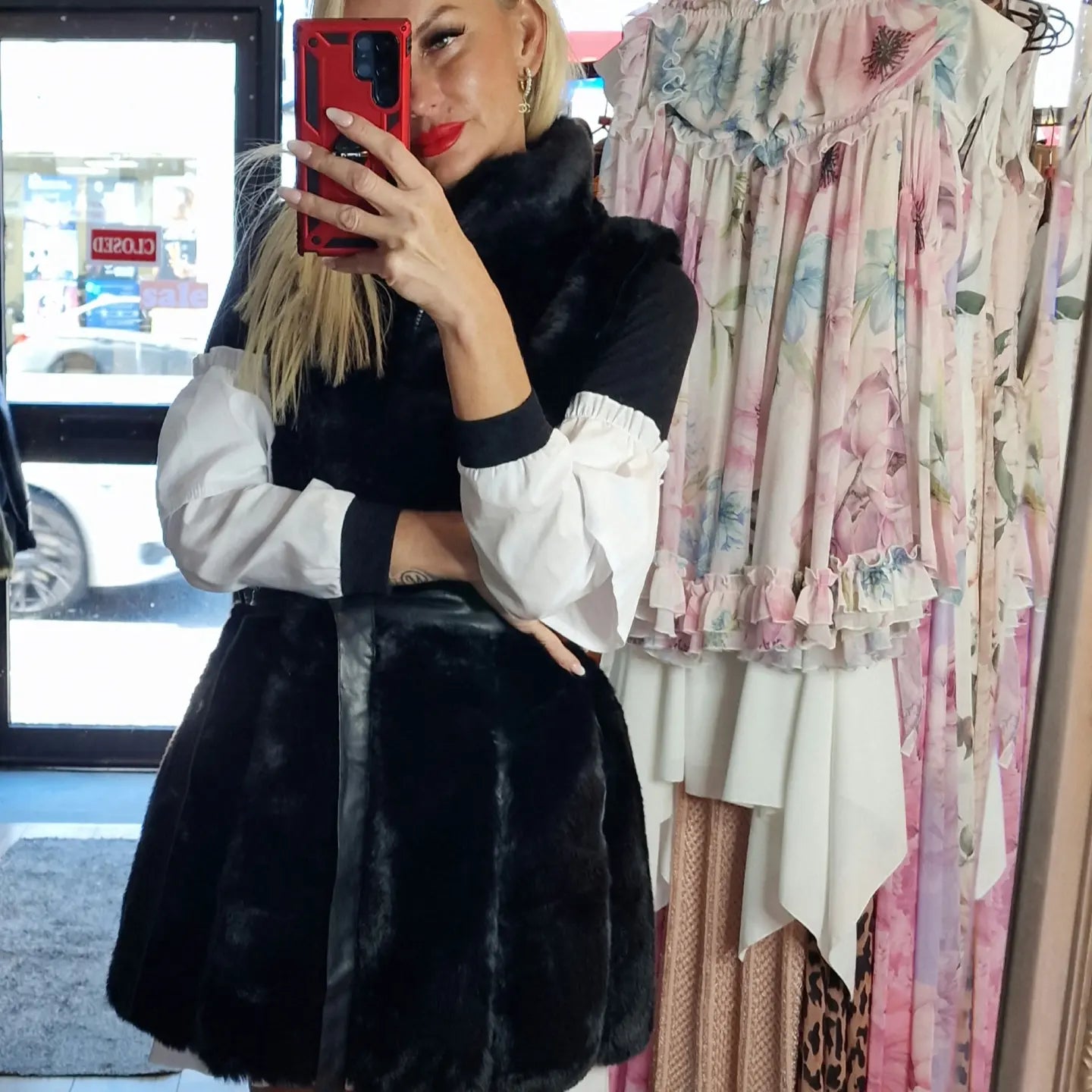 Black Fur Sleeveless Jacket