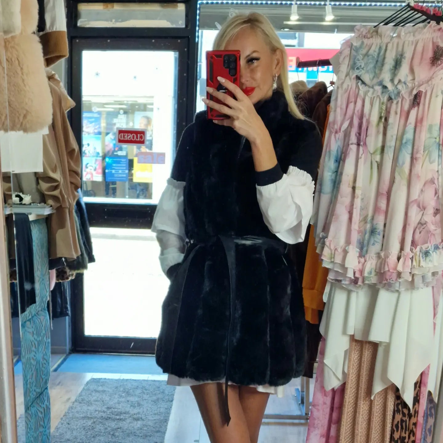 Black Fur Sleeveless Jacket