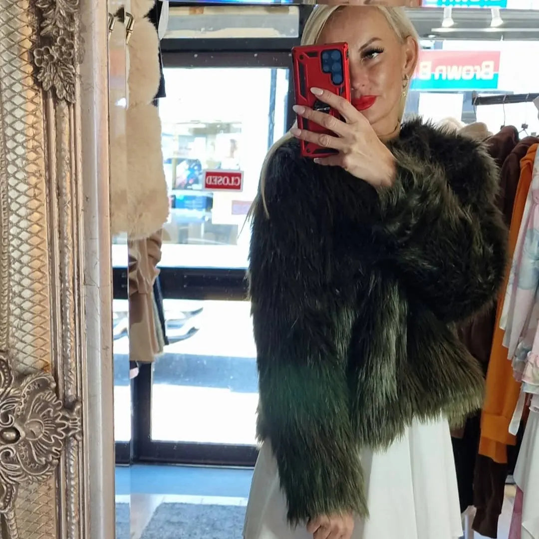 Khaki Fur Short Jacket