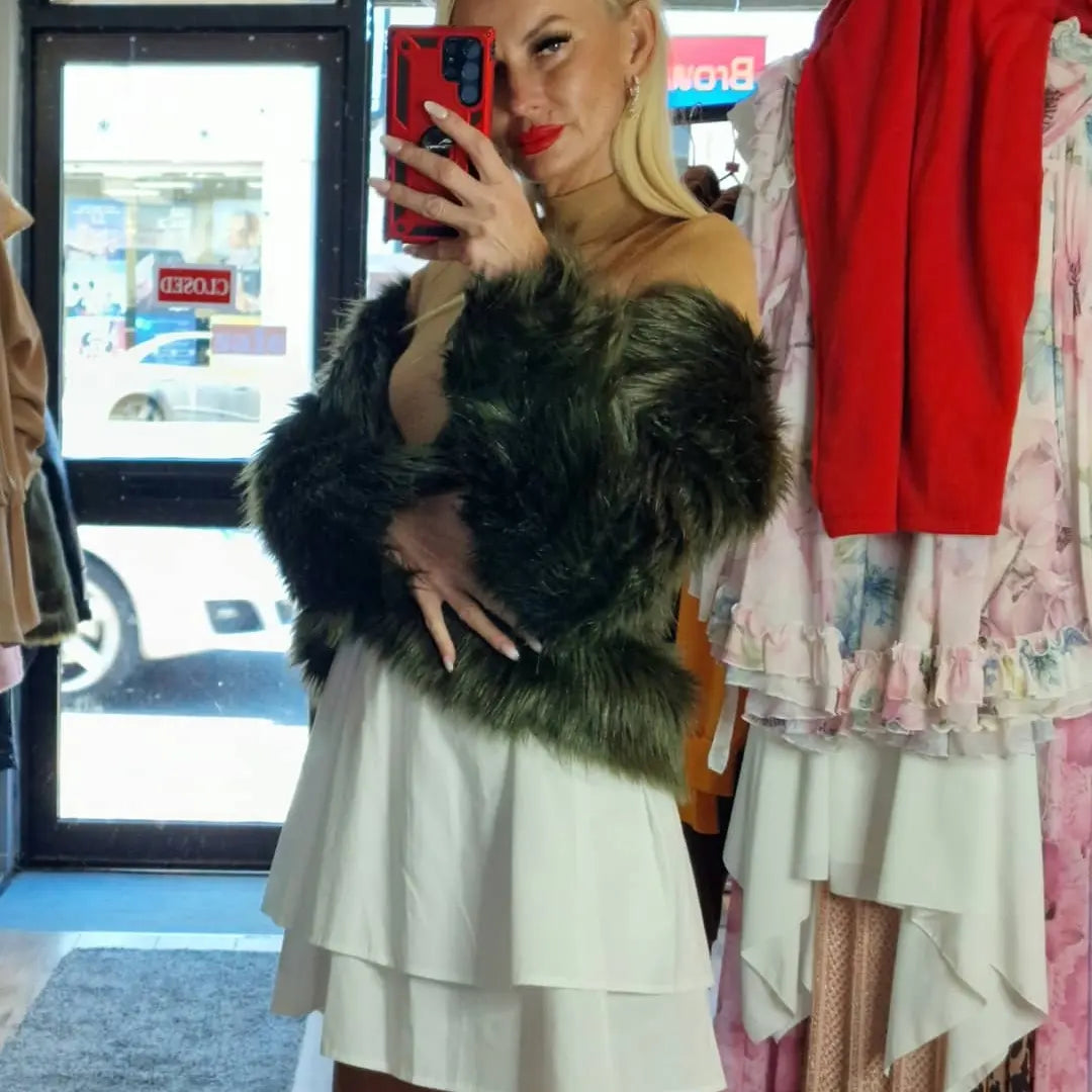 Khaki Fur Short Jacket