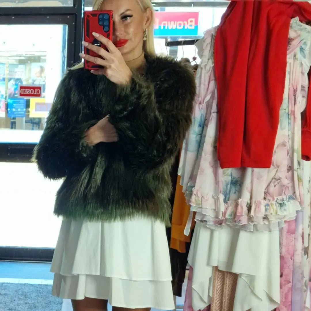 Khaki Fur Short Jacket