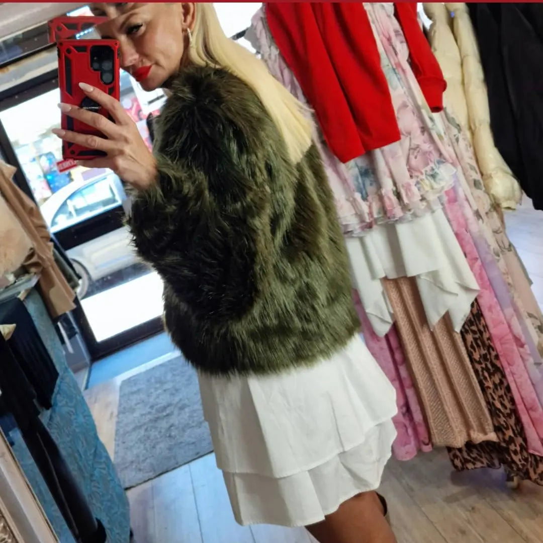 Khaki Fur Short Jacket